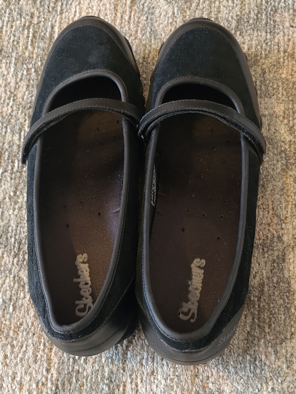 Skechers Bikers Mary Jane Flats Black Leather Suede Slim Strap Hook&Loop Sz 11 - Picture 8 of 10